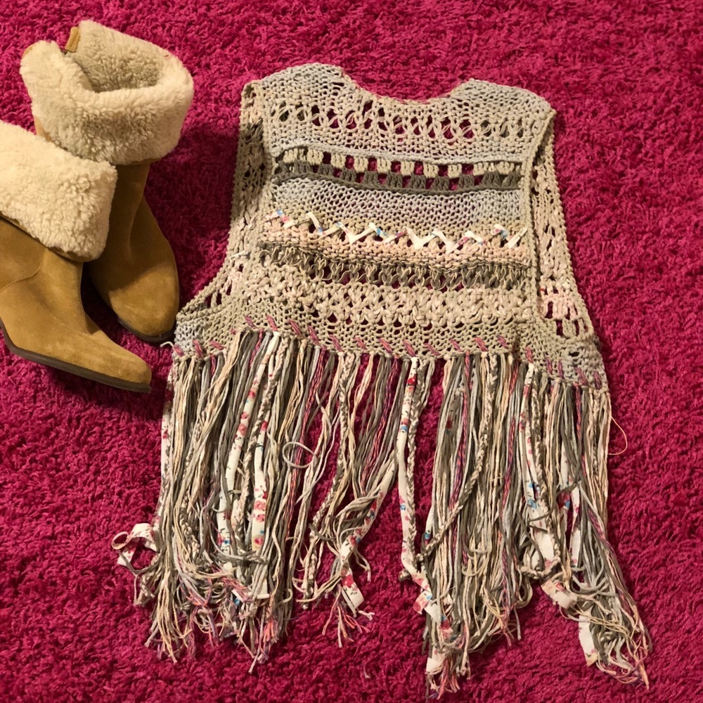 FREE PEOPLE mixed Media Crochet Knit Vest - Picture 3 of 5